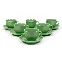 Set 6 tazze in ceramica con piattino verde