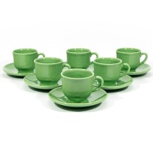 Set 6 tazze in ceramica Lucie con piattino verde