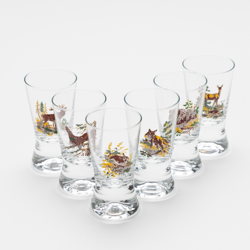 Set 6x bicchiere da liquore con un motivo di caccia