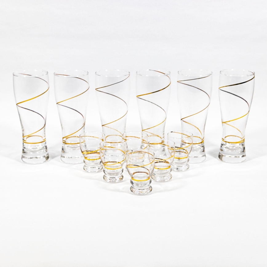 Set 6x bicchiere grande e 6x bicchiere piccolo per shot trasparente e oro