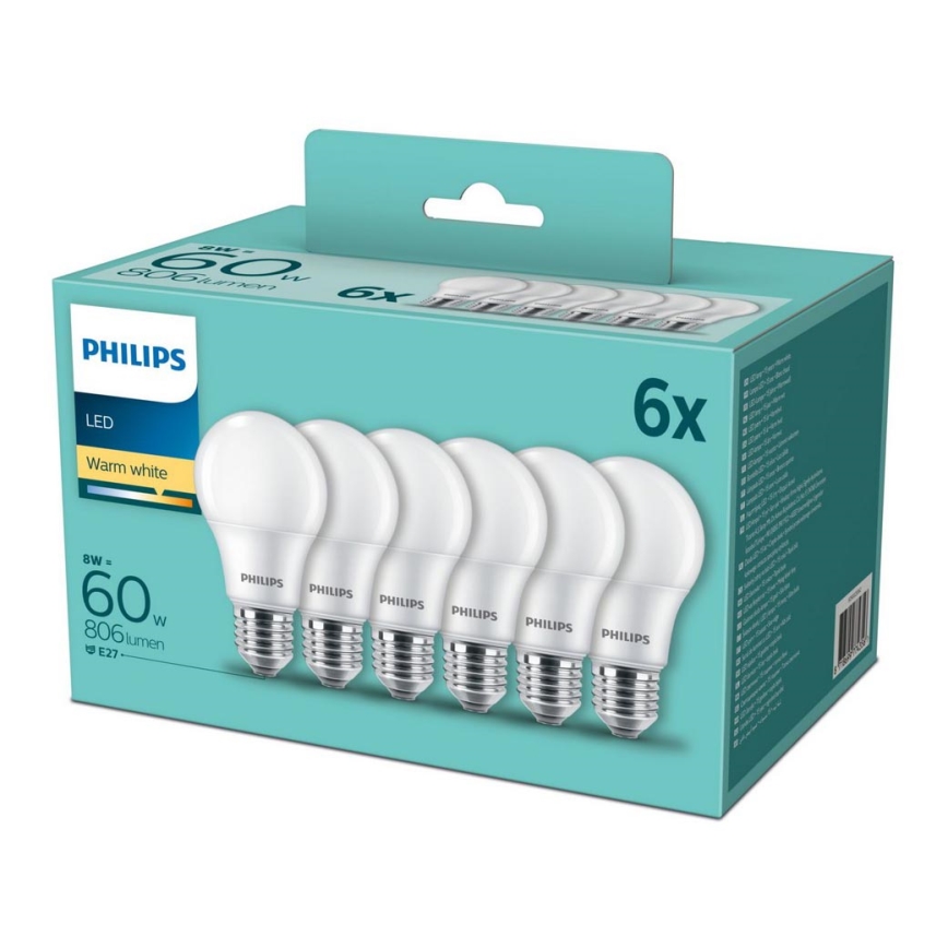 SET 6x Lampadina LED Philips E27/8W/230V 2700K