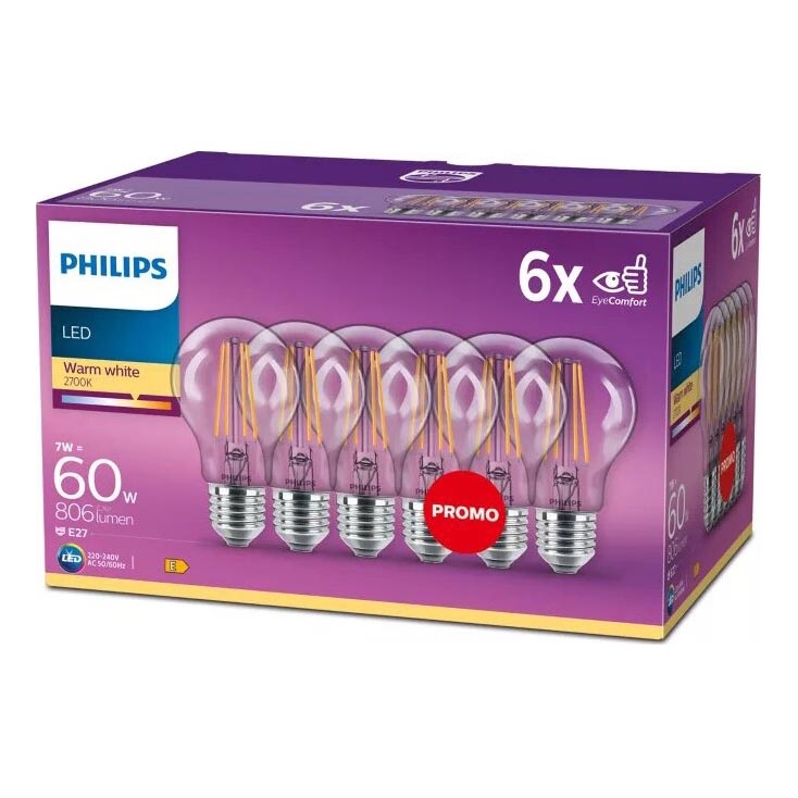 SET 6x Lampadina LED VINTAGE Philips E27/7W/230V 2700K