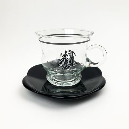 Set 6x tazza di vetro con piattino e 1x zuccheriera limpido