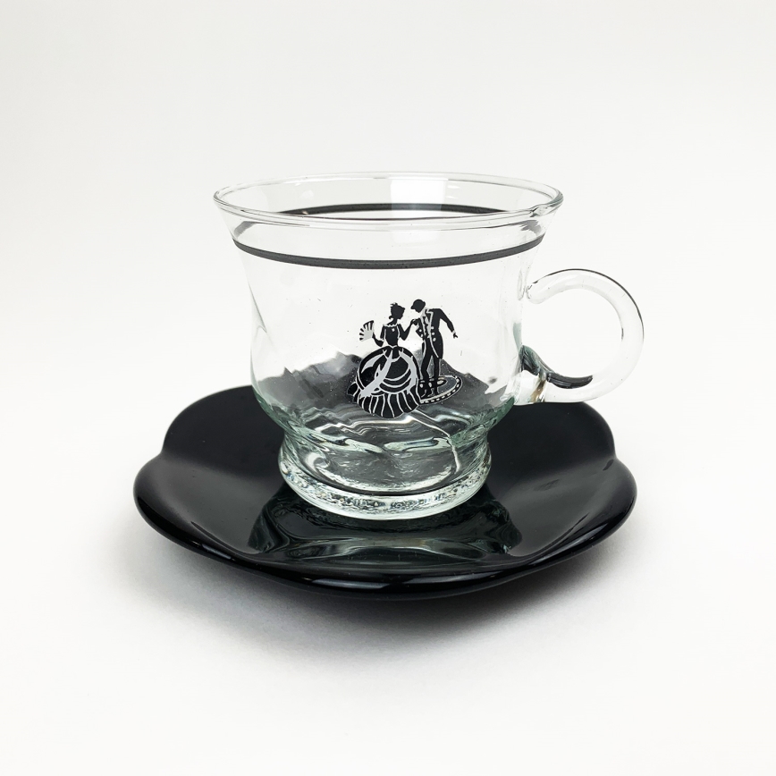 Set 6x tazza di vetro con piattino e 1x zuccheriera limpido