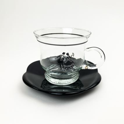 Set 6x tazza di vetro con piattino e 1x zuccheriera limpido