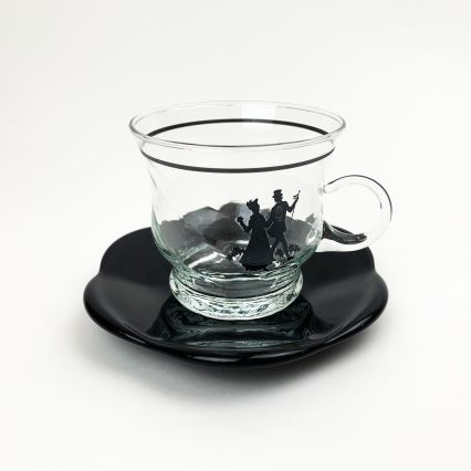 Set 6x tazza di vetro con piattino e 1x zuccheriera limpido