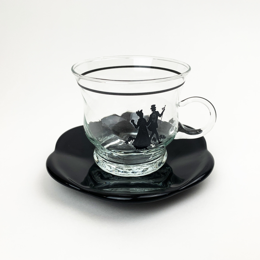 Set 6x tazza di vetro con piattino e 1x zuccheriera limpido