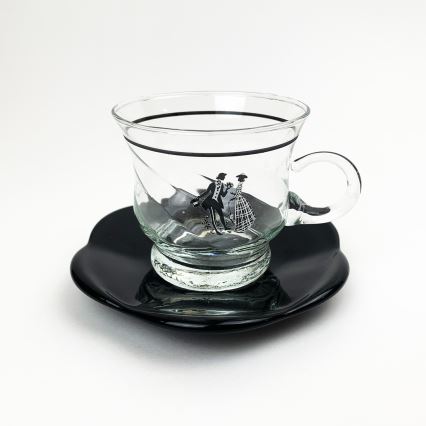 Set 6x tazza di vetro con piattino e 1x zuccheriera limpido