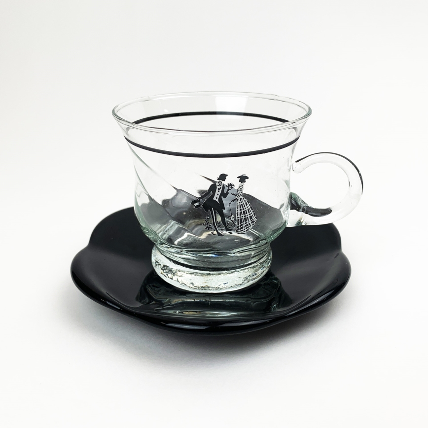 Set 6x tazza di vetro con piattino e 1x zuccheriera limpido