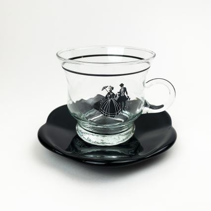 Set 6x tazza di vetro con piattino e 1x zuccheriera limpido