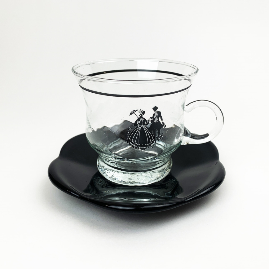 Set 6x tazza di vetro con piattino e 1x zuccheriera limpido