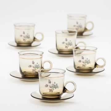 Set 6x tazza di vetro con piattino fumé bouquet n.4