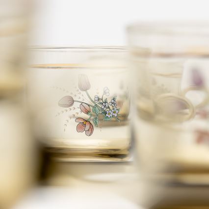 Set 6x tazza di vetro con piattino fumé bouquet n.4