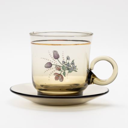 Set 6x tazza di vetro con piattino fumé bouquet n.4
