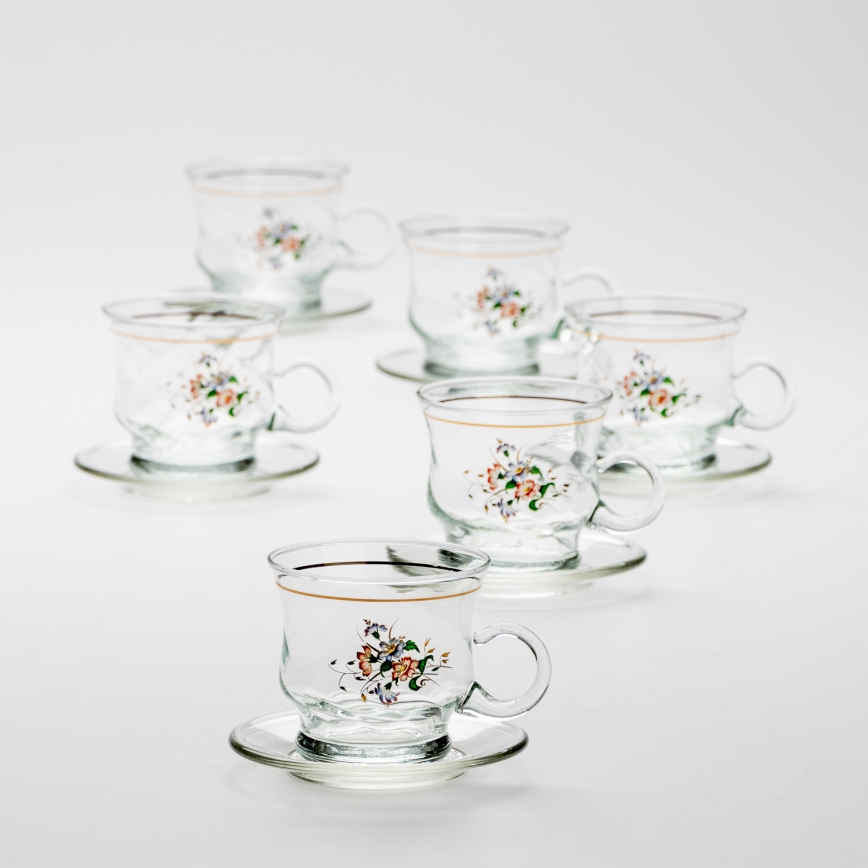 Set 6x tazza di vetro con piattino limpido bouquet no 2