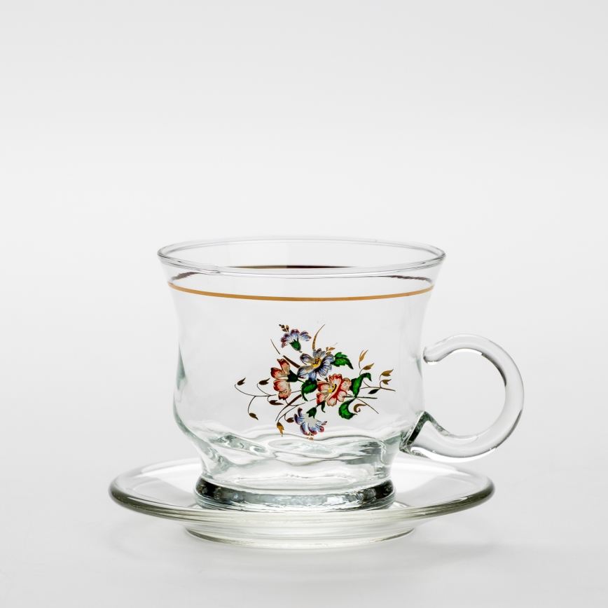 Set 6x tazza di vetro con piattino limpido bouquet no 2