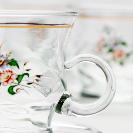 Set 6x tazza di vetro con piattino limpido bouquet no 2