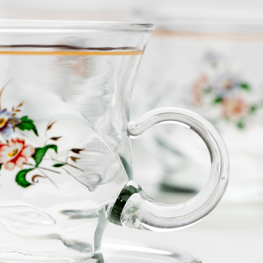 Set 6x tazza di vetro con piattino limpido bouquet no 2