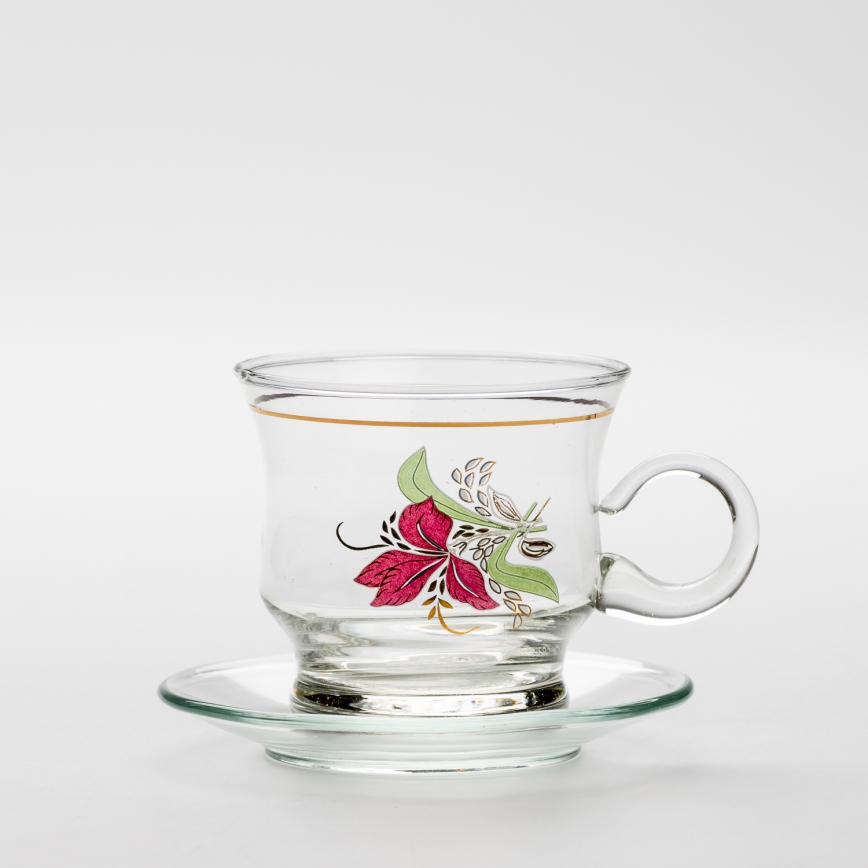 Set 6x tazza di vetro con piattino limpido bouquet no 9