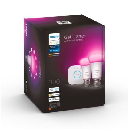 Set base Philips Hue WHITE AND COLOUR AMBIANCE 2xE27/9W/230V 2000-6500K + dispositivo di interconnessione