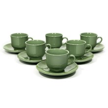 Set caffè 6 tazze in ceramica Mash con piattino verde