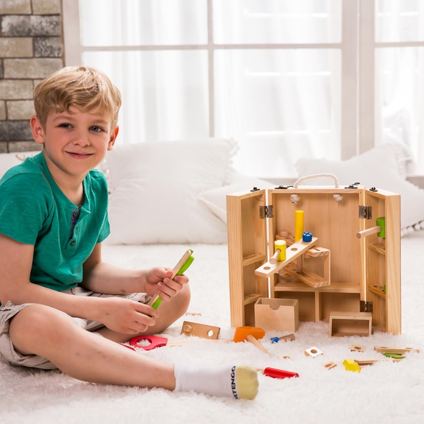 Set completo di attrezzi in legno con valigetta, 30 pezzi