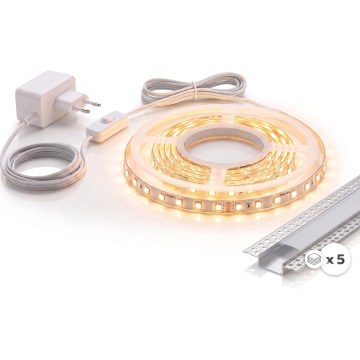 Set composto da 1 striscia LED MYLIVING LIGHTSTRIP (22 W, 230 V, 5 m) + 5 profili da incasso da 1 m, argento/bianco