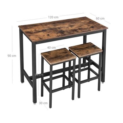 Set composto da tavolo da bar e 2 sgabelli BARTIS, marrone/nero