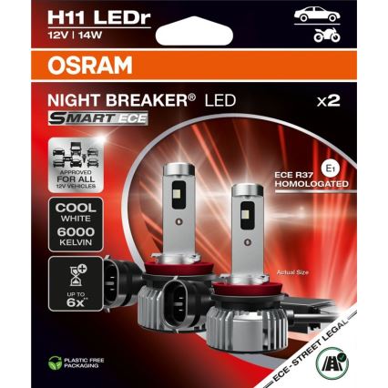 Set da 2 lampade LED per auto NIGHT BREAKER SMART H11 PGJ19-2/14W/12V 6000K - Osram