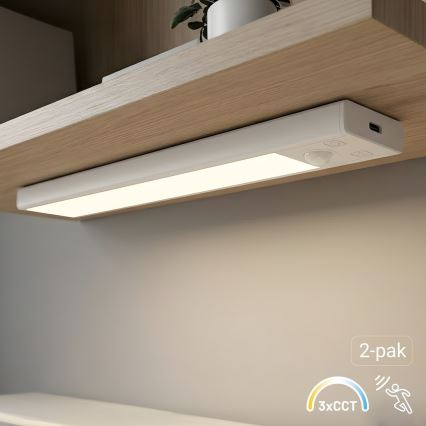 Set da 2 luci LED ricaricabili per mobili con sensore di movimento e crepuscolare VIRO LED/1W/3,7V 800 mAh 3000/4000/6500K 20 cm bianco