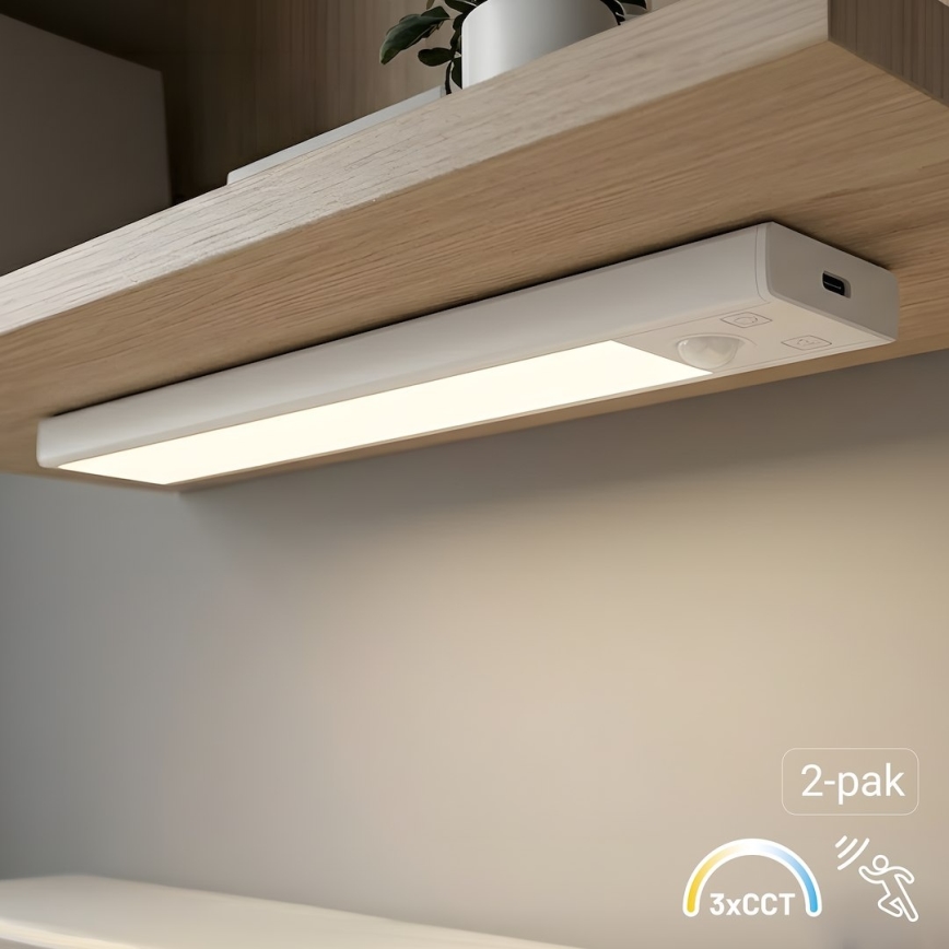 Set da 2 luci LED ricaricabili per mobili con sensore di movimento e crepuscolare VIRO LED/1W/3,7V 800 mAh 3000/4000/6500K 20 cm bianco
