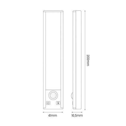 Set da 2 luci LED ricaricabili per mobili con sensore di movimento e crepuscolare VIRO LED/1W/3,7V 800 mAh 3000/4000/6500K 20 cm bianco