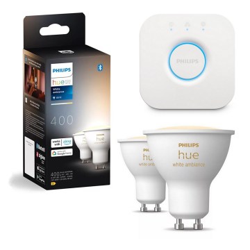 Set da 2 lampadine LED dimmerabili Philips Hue WHITE AMBIANCE GU10/4,2W/230V 2200-6500K + Hue Bridge