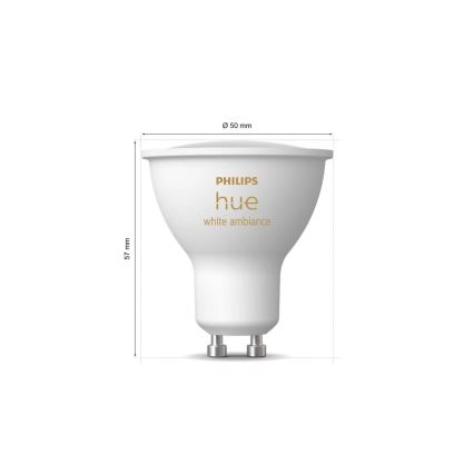 Set da 2 lampadine LED dimmerabili Philips Hue WHITE AMBIANCE GU10/4,2W/230V 2200-6500K + Hue Bridge
