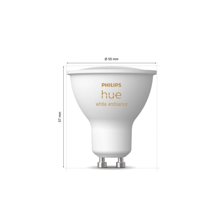 Confezione da 2 lampadine LED dimmerabili Philips Hue WHITE AMBIANCE GU10/4,2W/230V 2200-6500K + interruttore dimmer