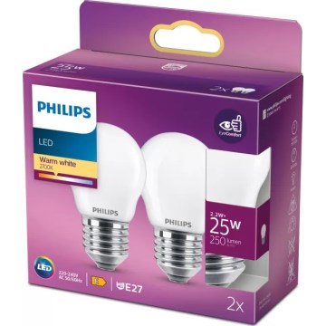 Set da 2 lampadine LED Philips P45 E27/2,2W/230V 2700K