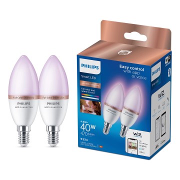 Set da 2 lampadine LED RGB dimmerabili Philips SMART C37 E14/4,9W/230V 2200-6500K CRI 90
