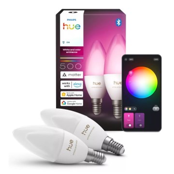 Set da 2 lampadine LED RGBW dimmerabili Philips Hue White And Color Ambiance B39 E14/3,7W/230V 1000-20000K