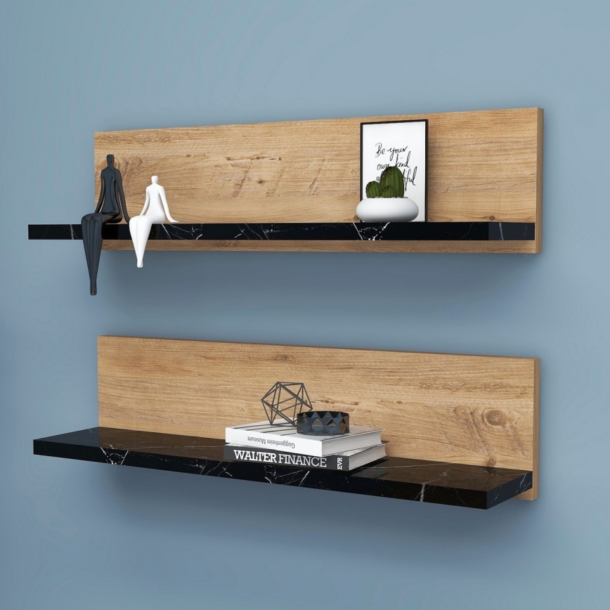 Set da 2 mensole SHELFIE in pino/nero