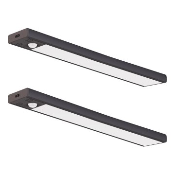 Set da 2x lampade LED ricaricabili per mobili con sensore di movimento e sensore crepuscolare VIRO LED/1,2W/3,7V 800 mAh 3000/4000/6500K 30 cm nero