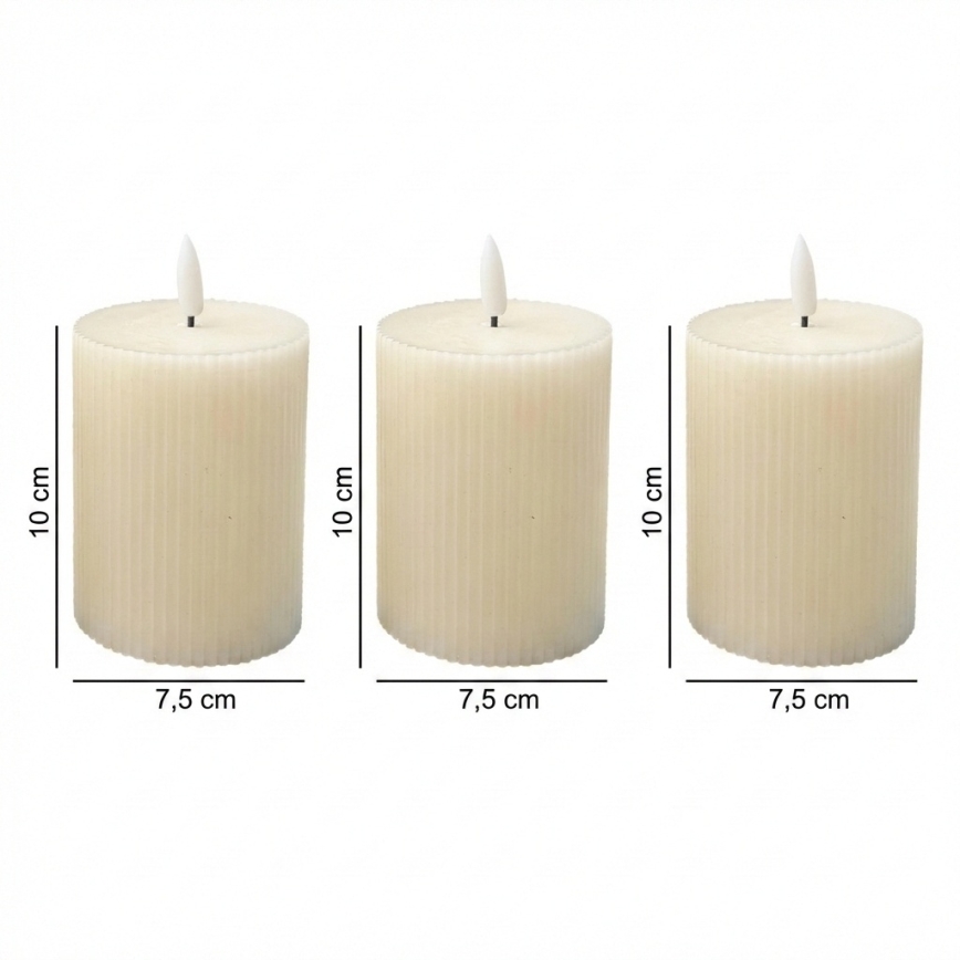 Set da 3 candele LED BRILLO, 10 cm, colore crema, alimentazione 3x AAA, con telecomando