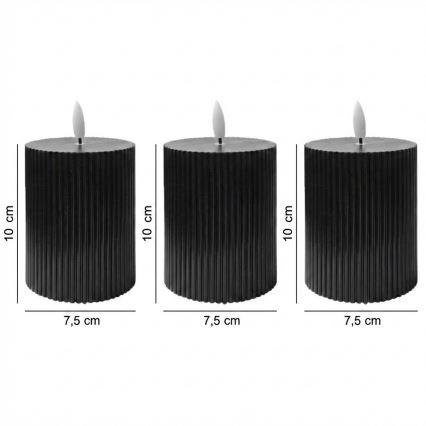 SET DA 3 candele LED BRILLO LED/2xAA 10 cm nere + telecomando