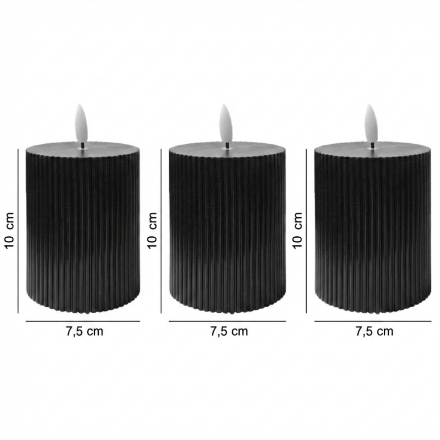 SET DA 3 candele LED BRILLO LED/2xAA 10 cm nere + telecomando
