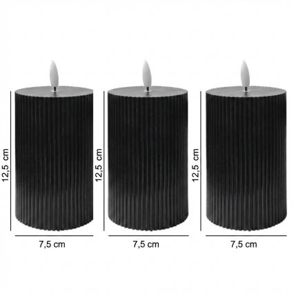 Set da 3 candele LED BRILLO, LED/2xAA, 12,5 cm, nero + telecomando
