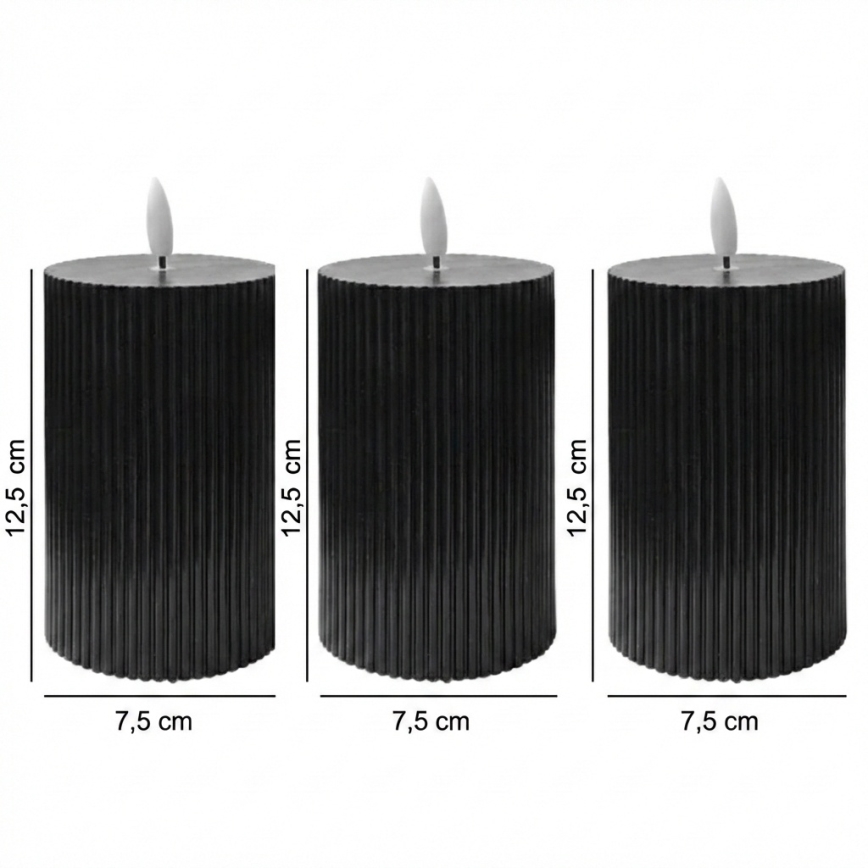 Set da 3 candele LED BRILLO, LED/2xAA, 12,5 cm, nero + telecomando