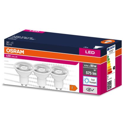 Set da 3 lampadine LED a riflettore PAR16 GU10 6,9 W 230 V 6500 K 36° - Osram