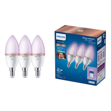 Set da 3 lampadine LED RGB dimmerabili Philips SMART C37 E14/4,9W/230V 2200-6500K CRI 90