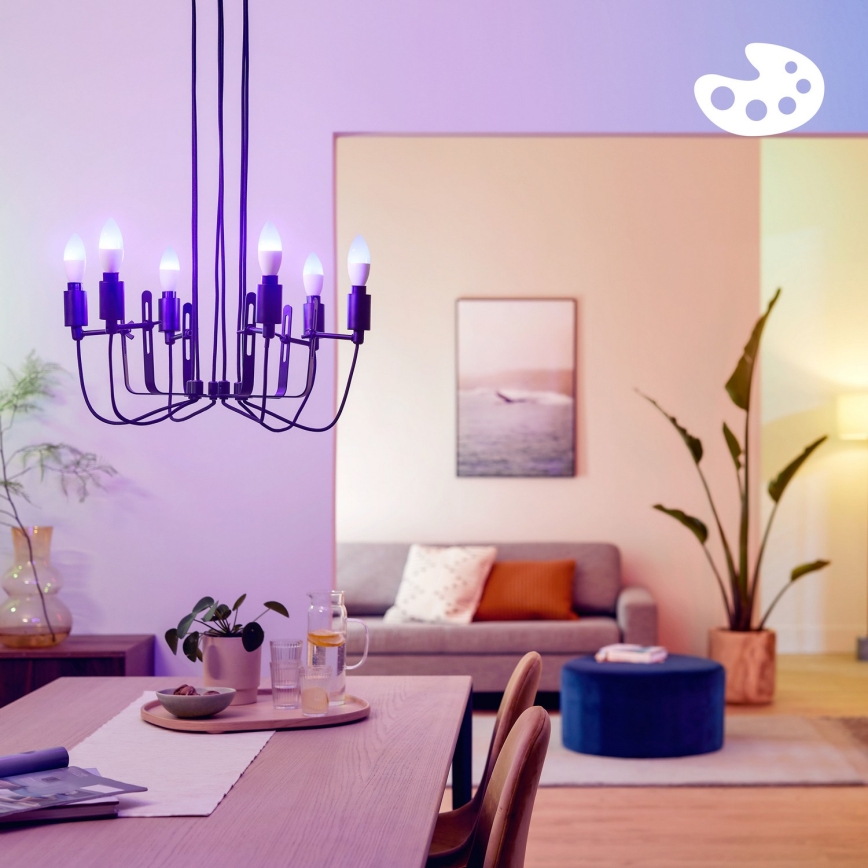 Set da 3 lampadine LED RGB dimmerabili Philips SMART C37 E14/4,9W/230V 2200-6500K CRI 90