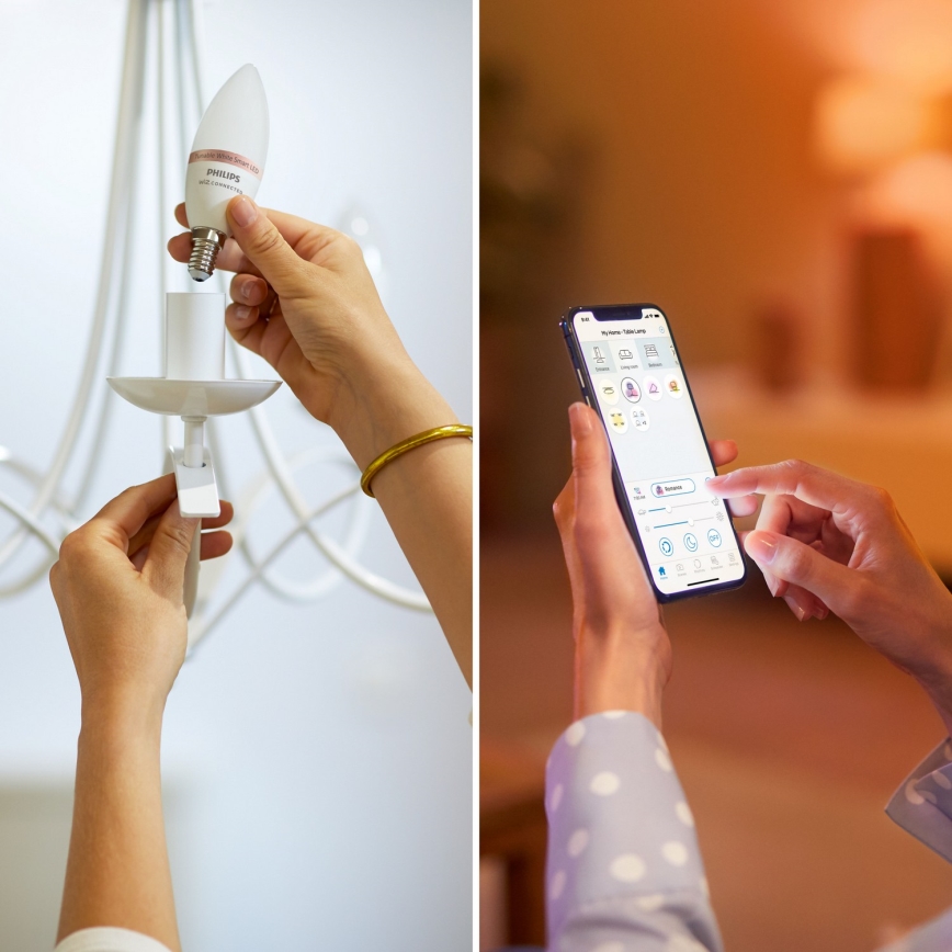 Set da 3 lampadine LED RGB dimmerabili Philips SMART C37 E14/4,9W/230V 2200-6500K CRI 90