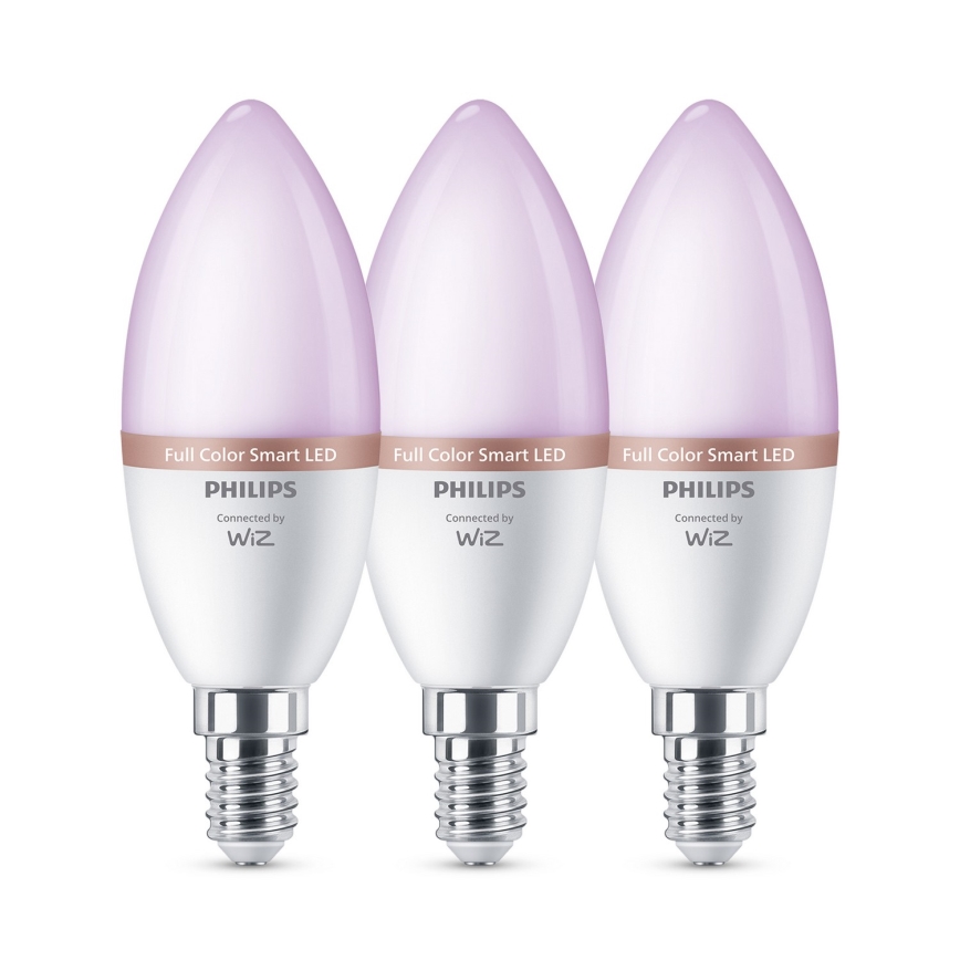 Set da 3 lampadine LED RGB dimmerabili Philips SMART C37 E14/4,9W/230V 2200-6500K CRI 90